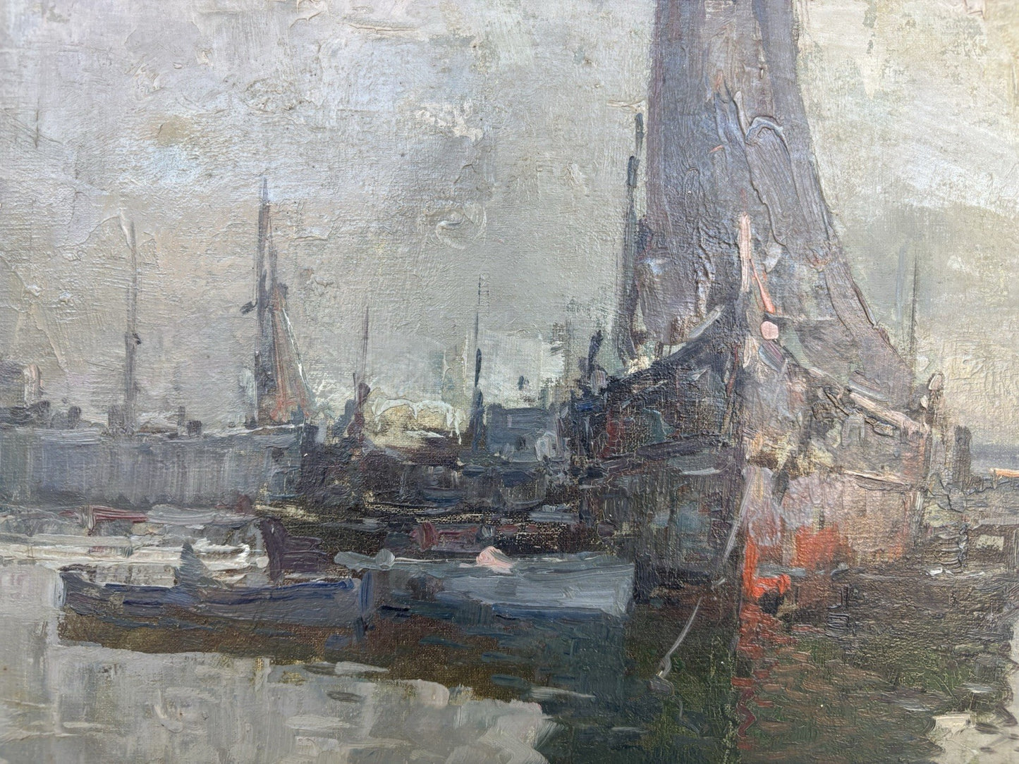 Quadro -Marina Con Barche- dipinto a olio su tela
