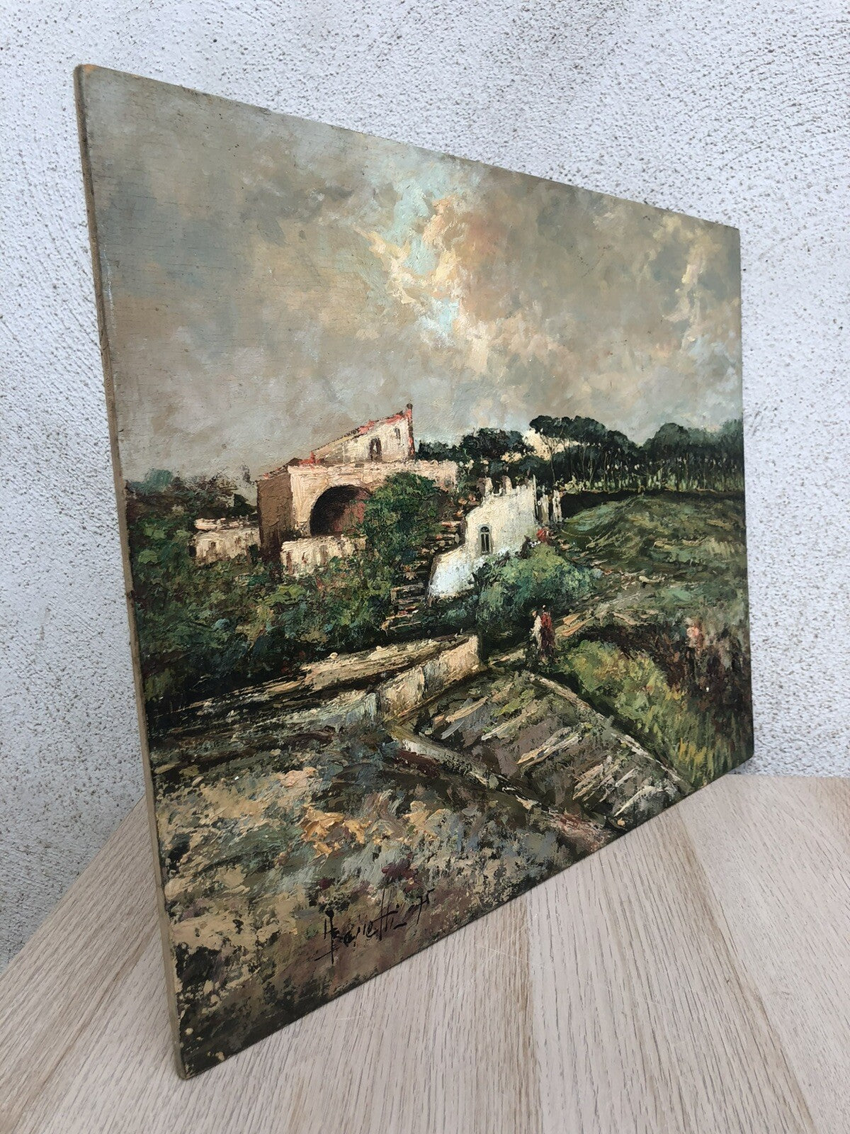 Quadro vintage -Paesaggio Napoletano- dipinto a olio su tavola