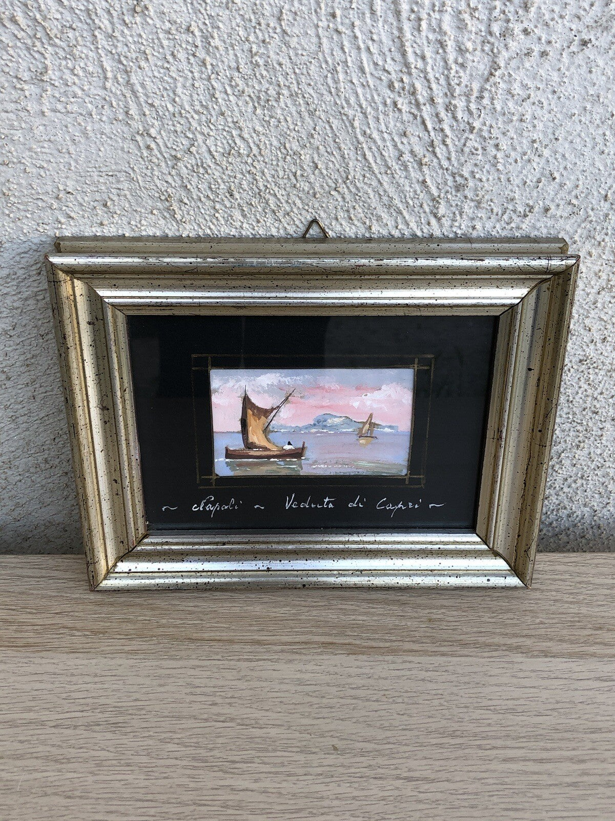 Quadro Vintage Dipinto Gouache, Napoli-Capri