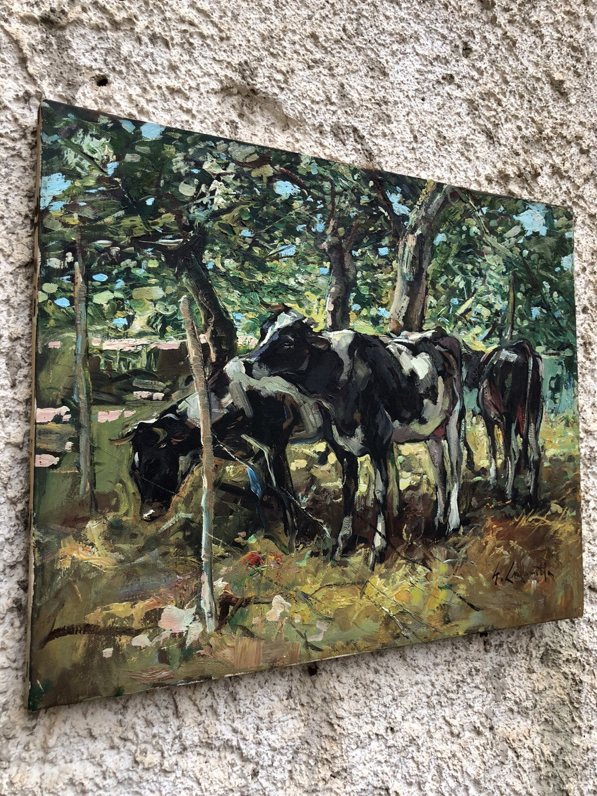 Quadro vintage -Mucche- dipinto a olio su tela