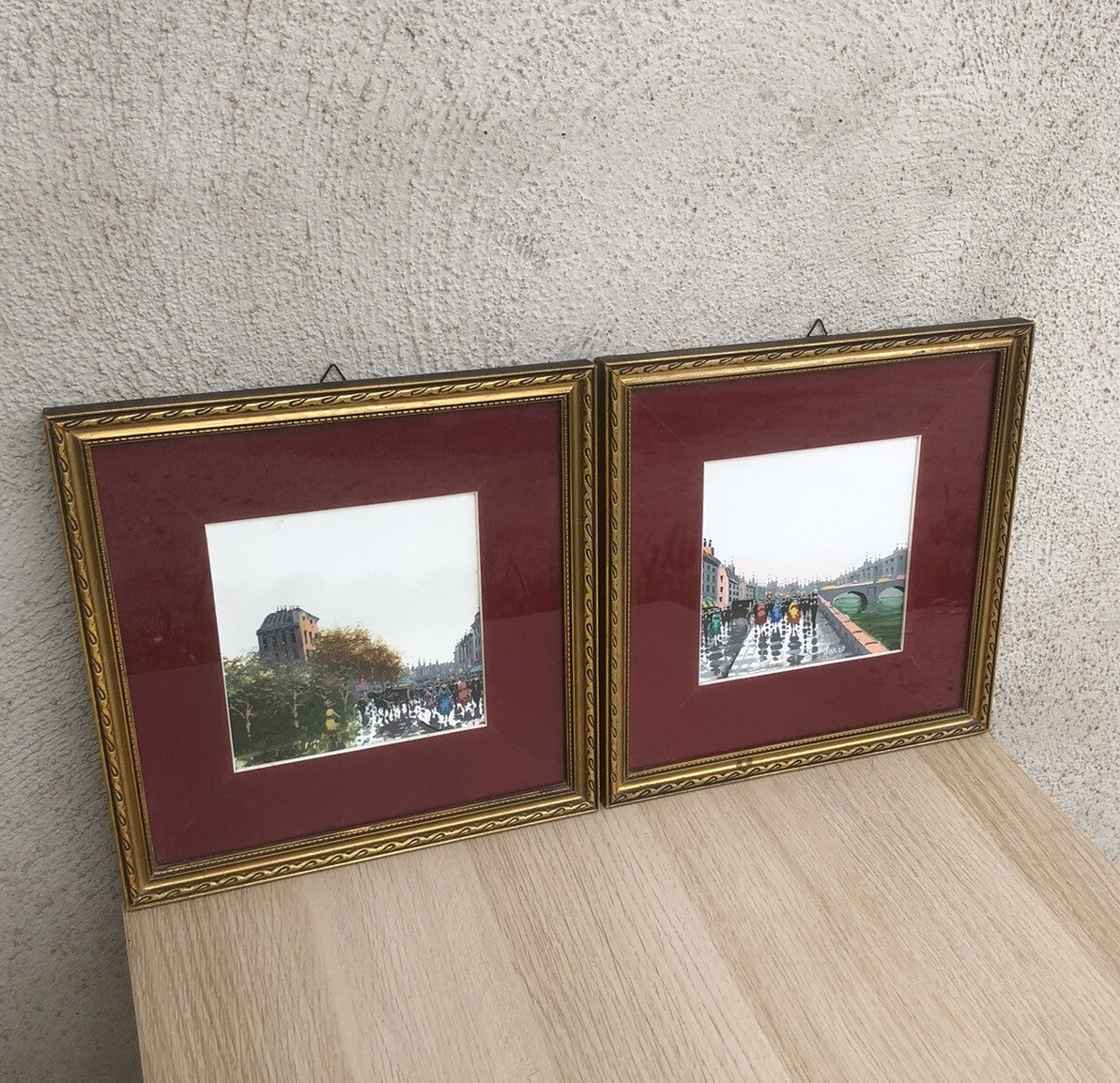 Coppia Di Quadri Vintage Dipinti Su Mattonella