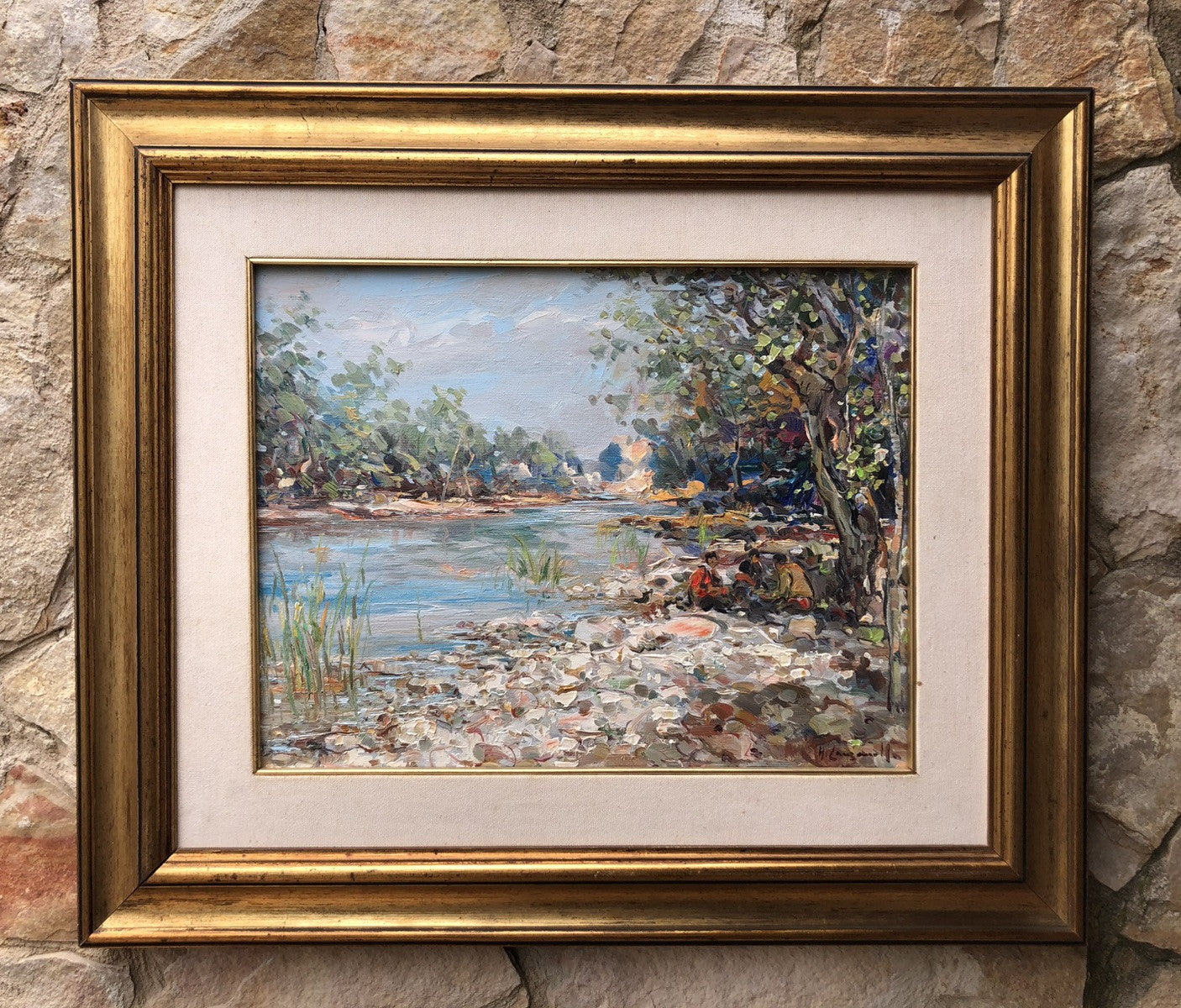 Quadro -Paesaggio Con Ruscello- dipinto a olio su tela