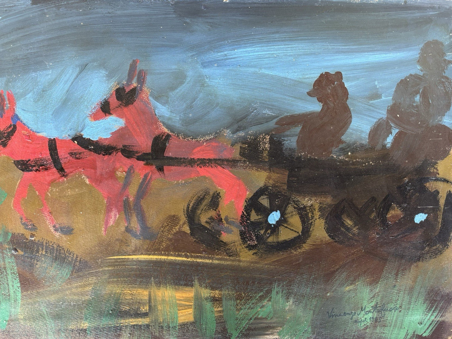 Quadro -Carrozza Con Cavalli- Vincenzo Montefusco dipinto a olio