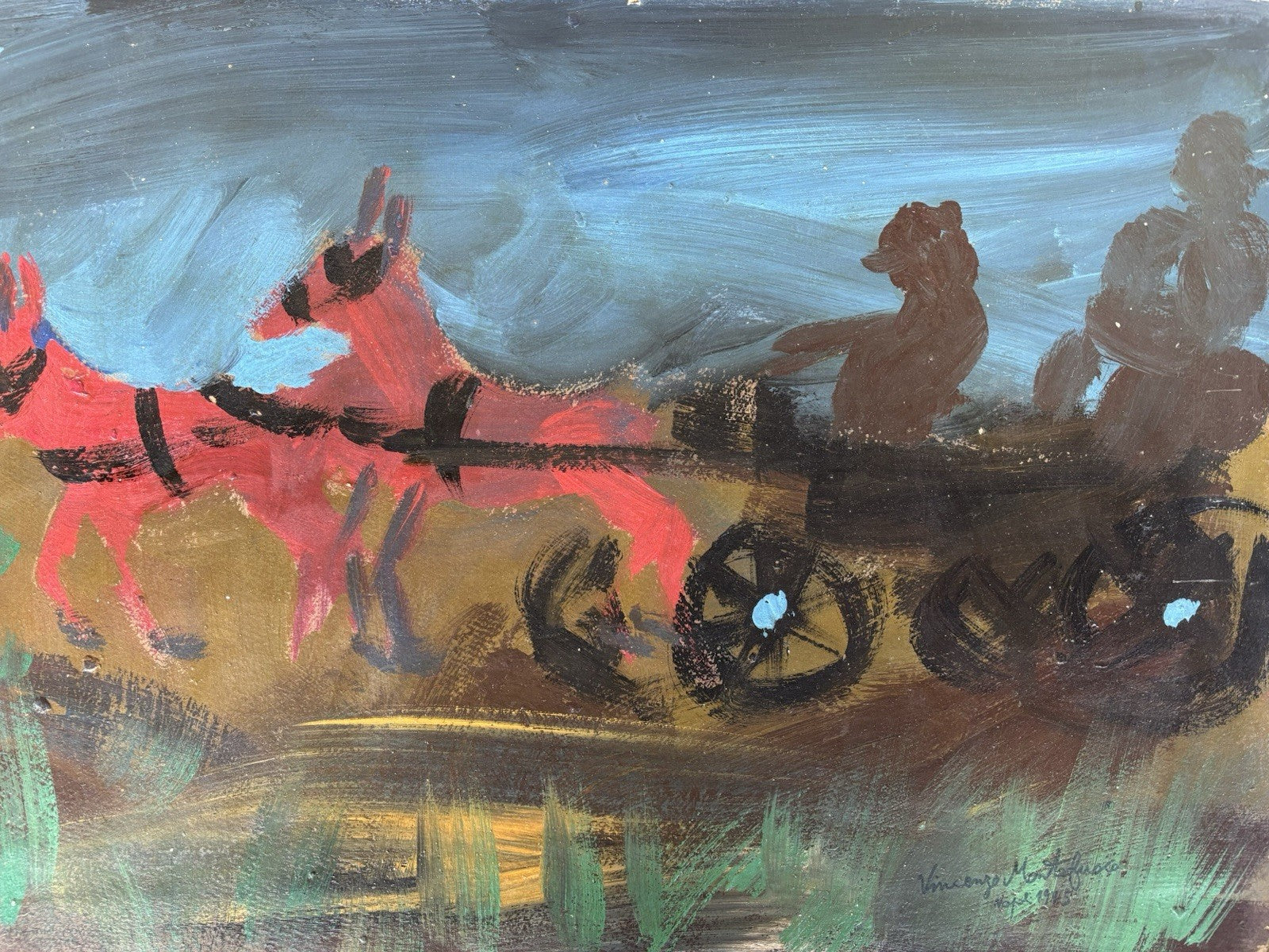 Quadro -Carrozza Con Cavalli- Vincenzo Montefusco dipinto a olio