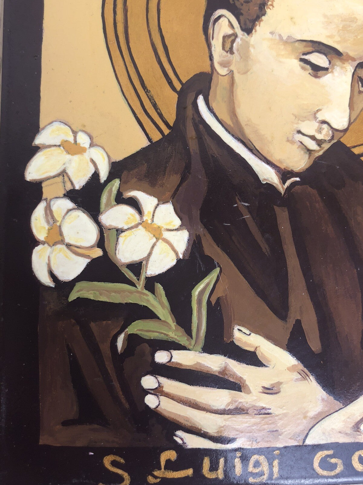 Dipinto San Luigi Gonzaga su mattonella Vintage