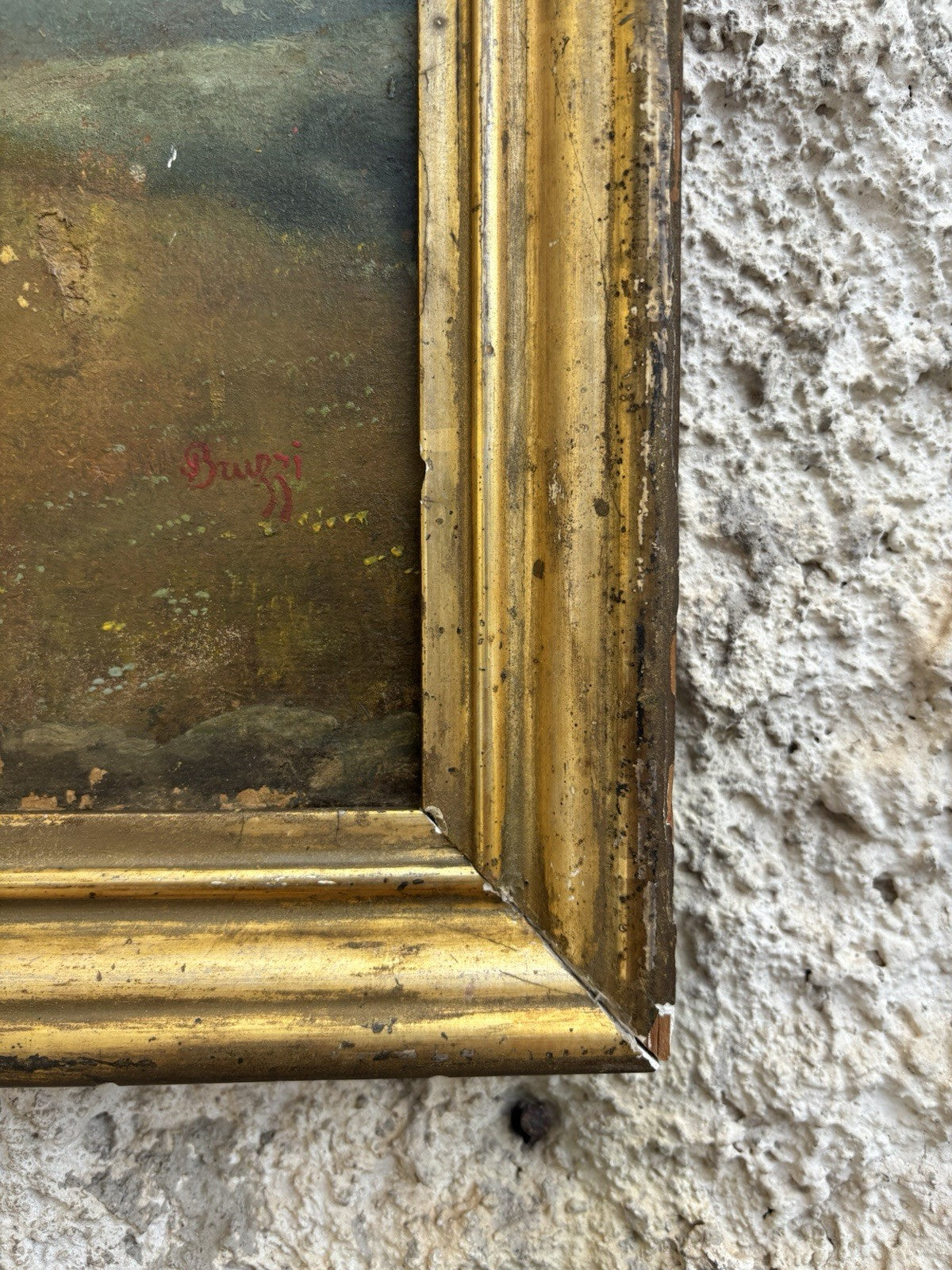 Quadro antico -Paesaggio Con Contadini- Stefano Bruzzi dipinto a olio