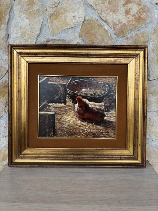 Quadro -Pollaio- Goffredo Villa dipinto a olio su tavoletta