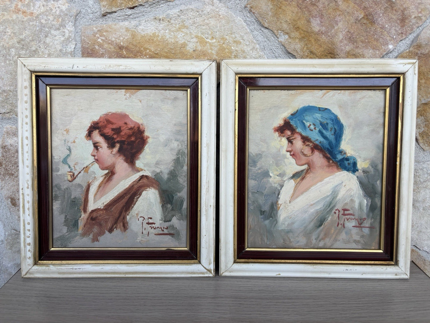Coppia quadri -Figure- Francesco Pecoraro dipinti a olio