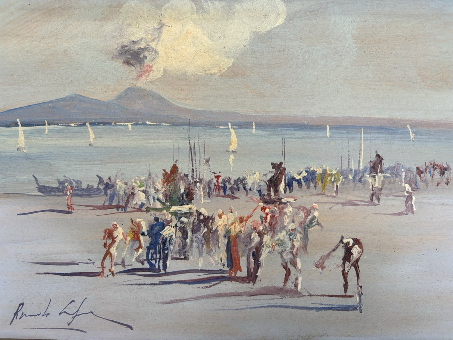 Quadro -Golfo Di Napoli- dipinto a olio su tavoletta