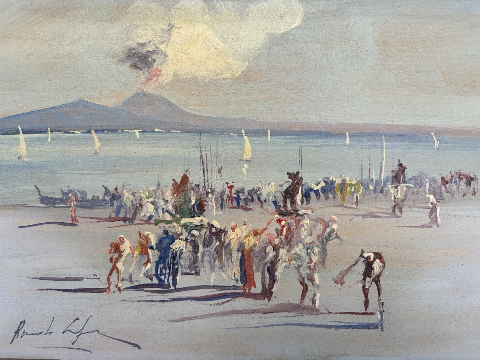 Quadro -Golfo Di Napoli- dipinto a olio su tavoletta