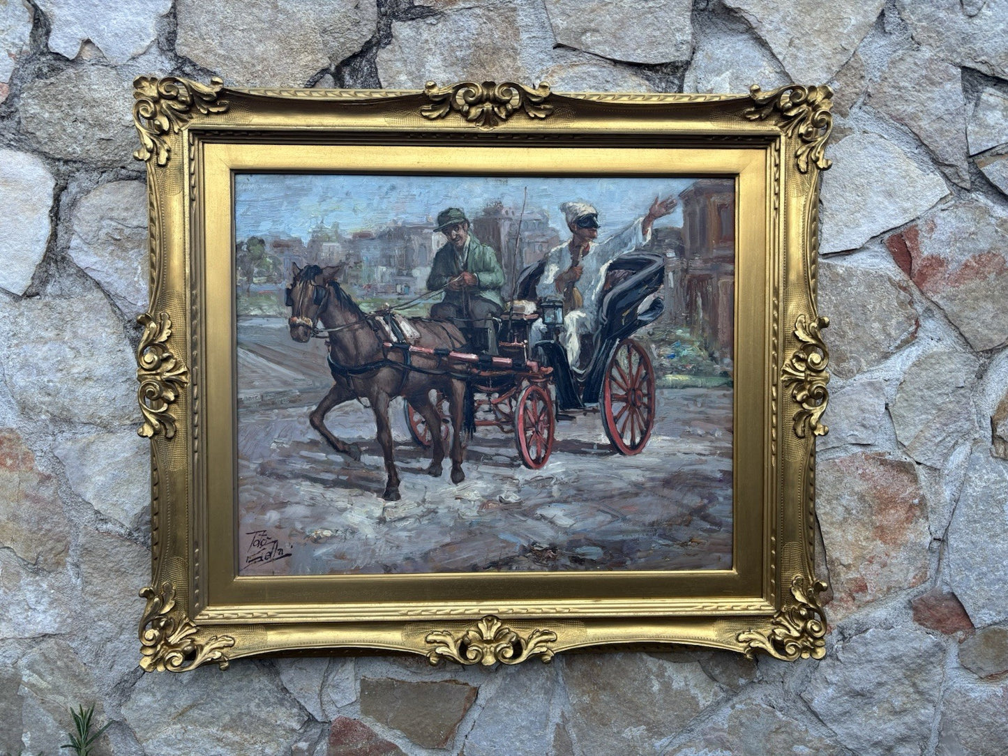 Quadro -Pulcinella In Carrozza- dipinto a olio