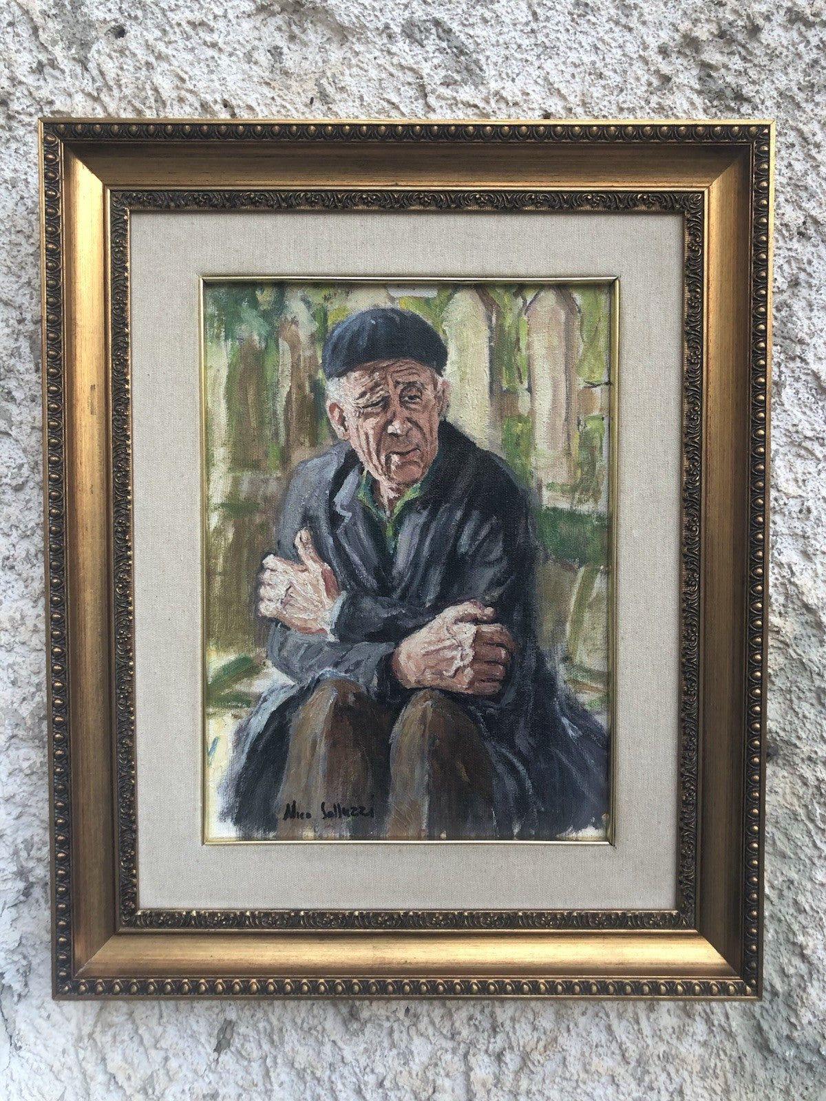 Quadro -Anziano Pensieroso- dipinto a olio