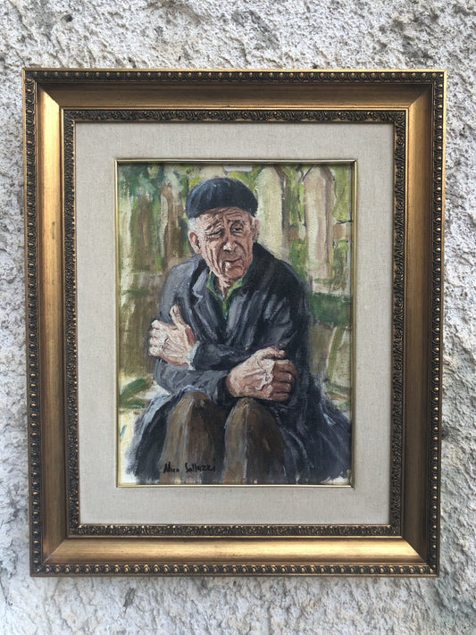 Quadro -Anziano Pensieroso- dipinto a olio