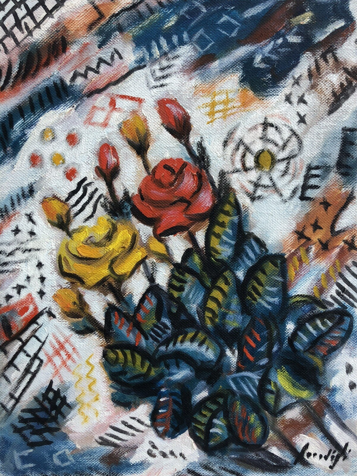 Quadro vintage -Fiori- dipinto a olio su tela