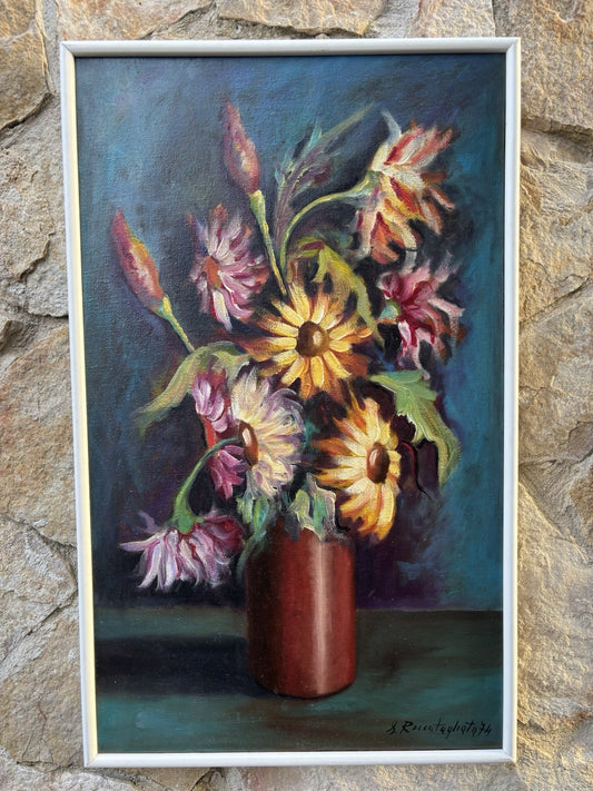 Quadro -Vaso Con Fiori- dipinto a olio su tela