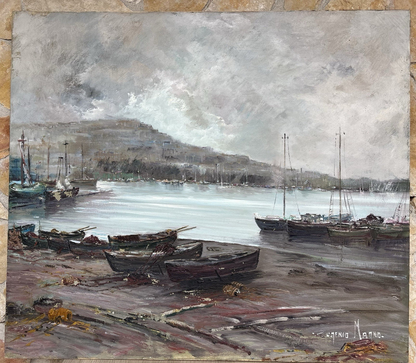 Quadro -Marina Di Mergellina- Eugenio Magno- dipinto a olio su tela
