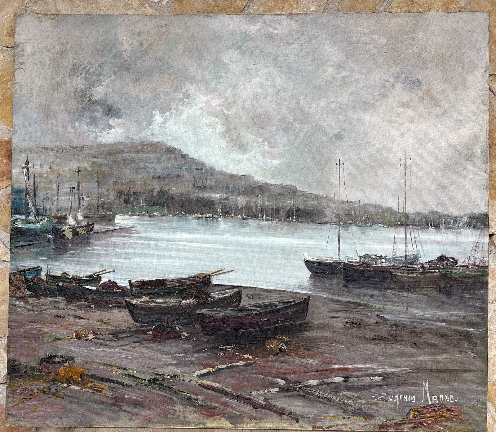 Quadro -Marina Di Mergellina- Eugenio Magno- dipinto a olio su tela