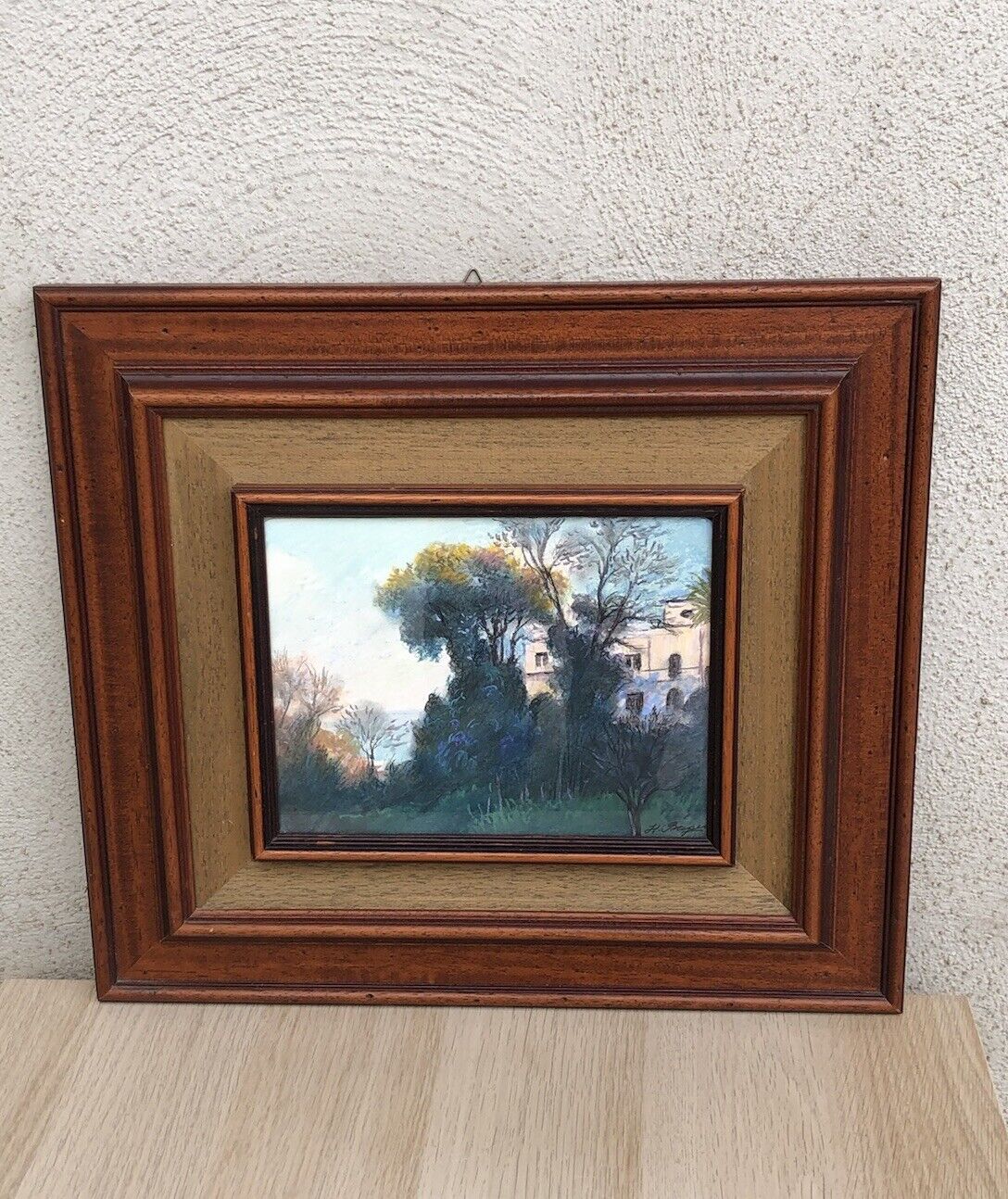 Quadro vintage -Paesaggio- tecnica mista su carta