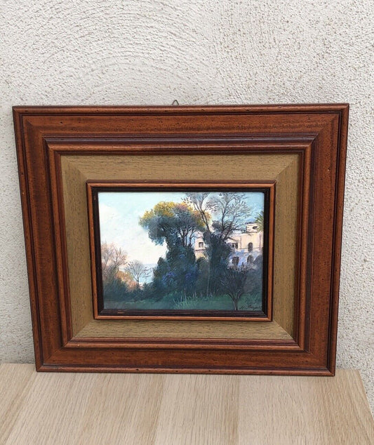 Quadro vintage -Paesaggio- tecnica mista su carta
