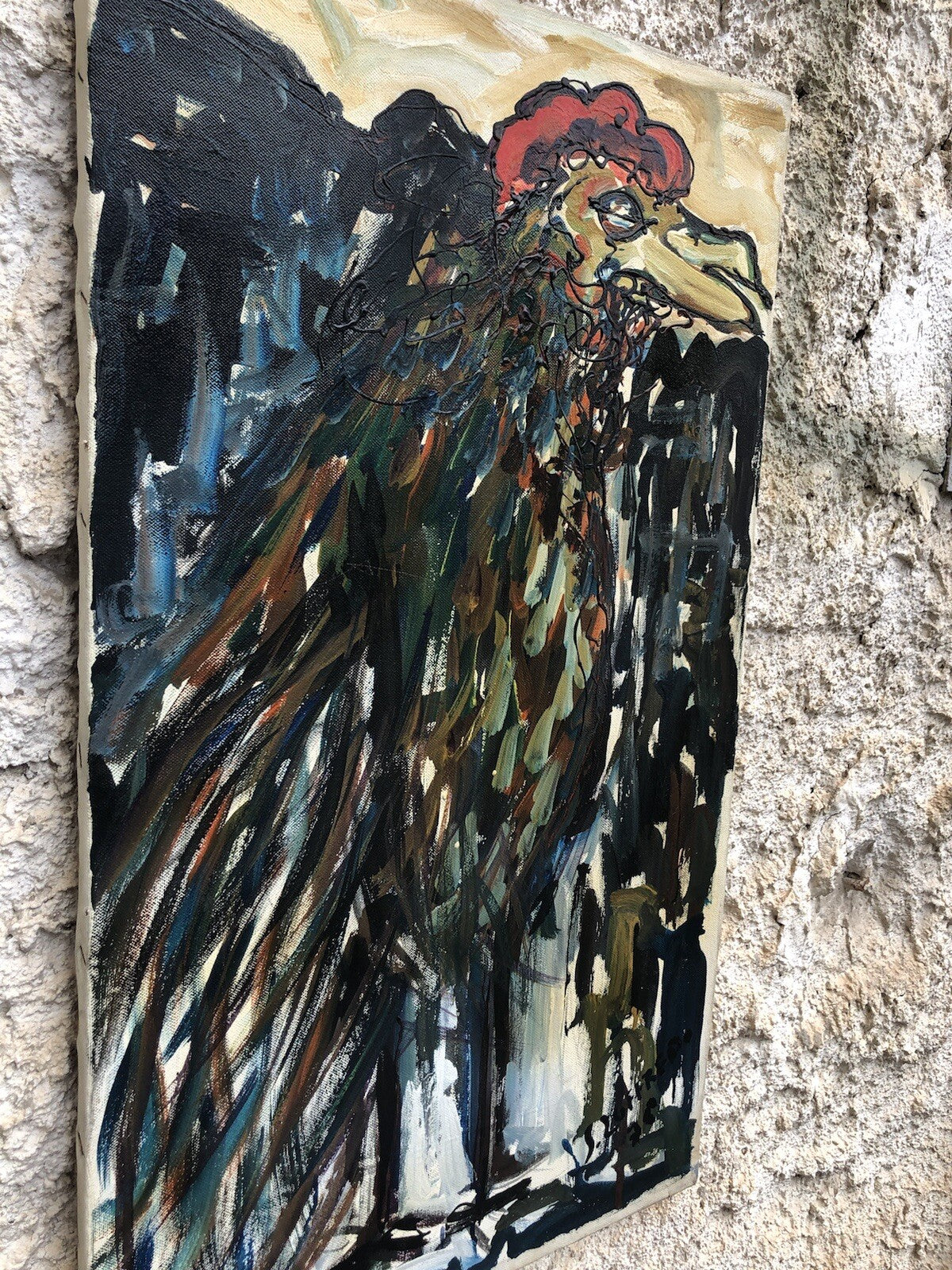 Quadro vintage -Gallo- dipinto a olio su tela