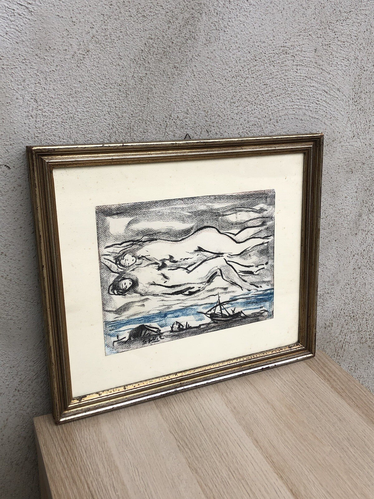 Quadro vintage -Paesaggio Con Figure- dipinto a tecnica Mista