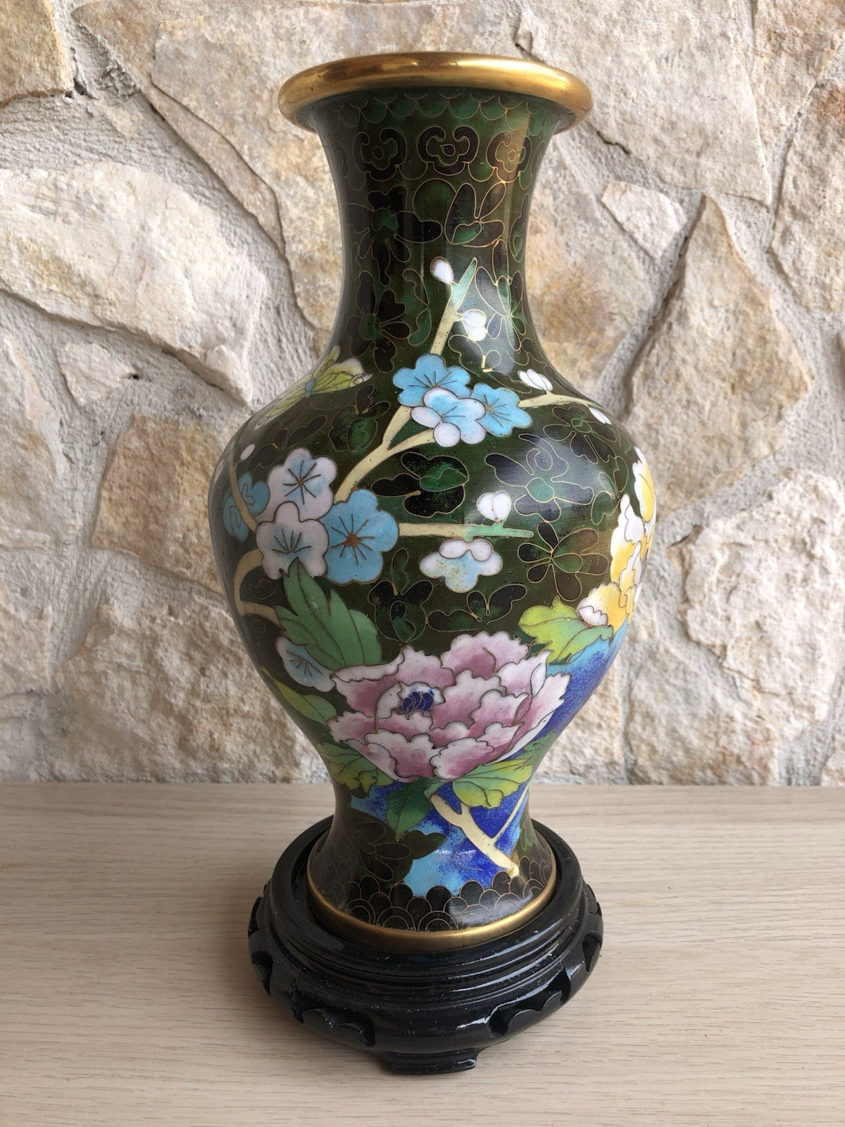 Vaso Vintage In Ottone E Cloisonne Cinese