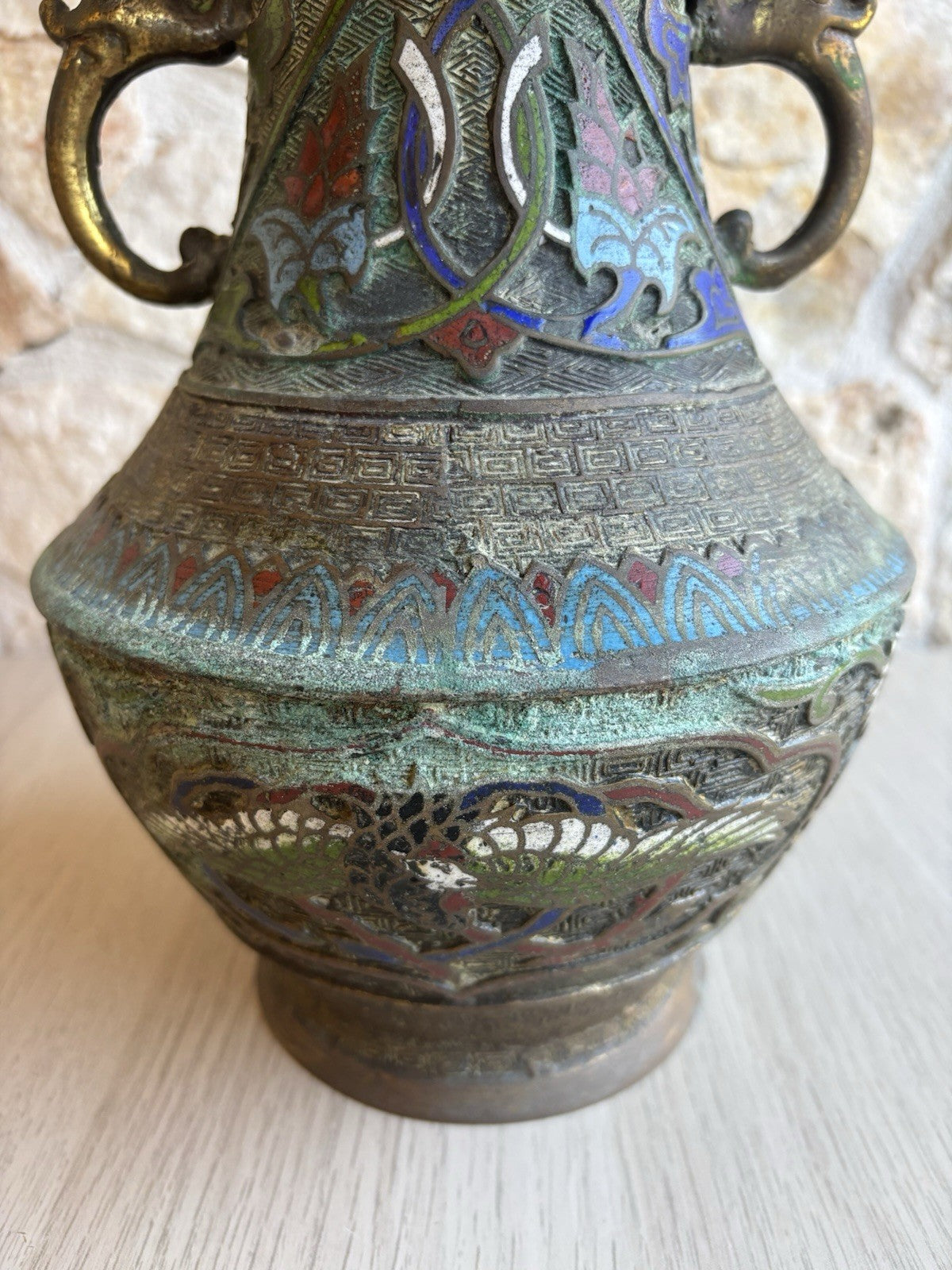 Vaso Vintage In Bronzo E Cloisonnè