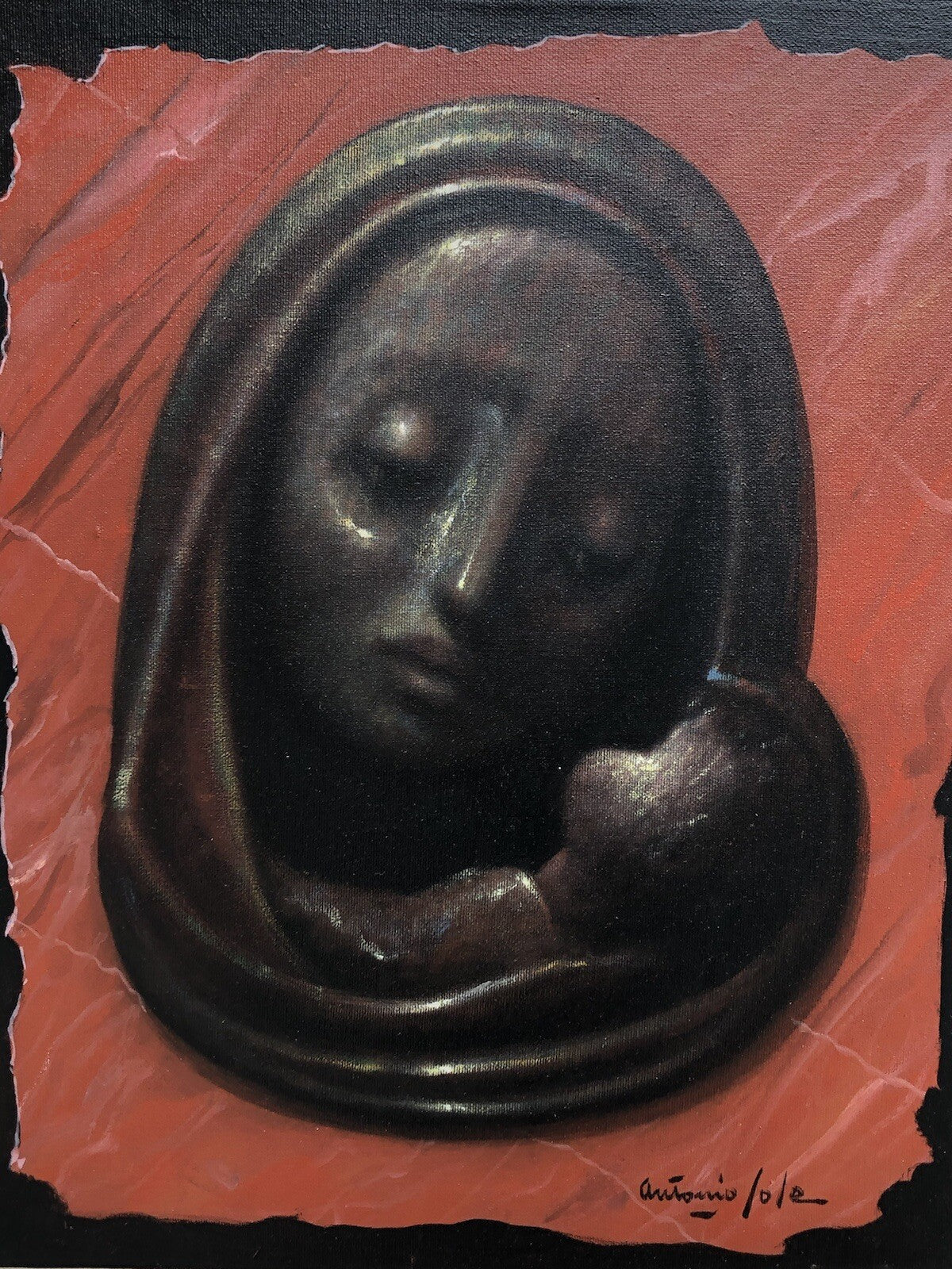 Quadro vintage -Madonna Nera- dipinto a olio su tela