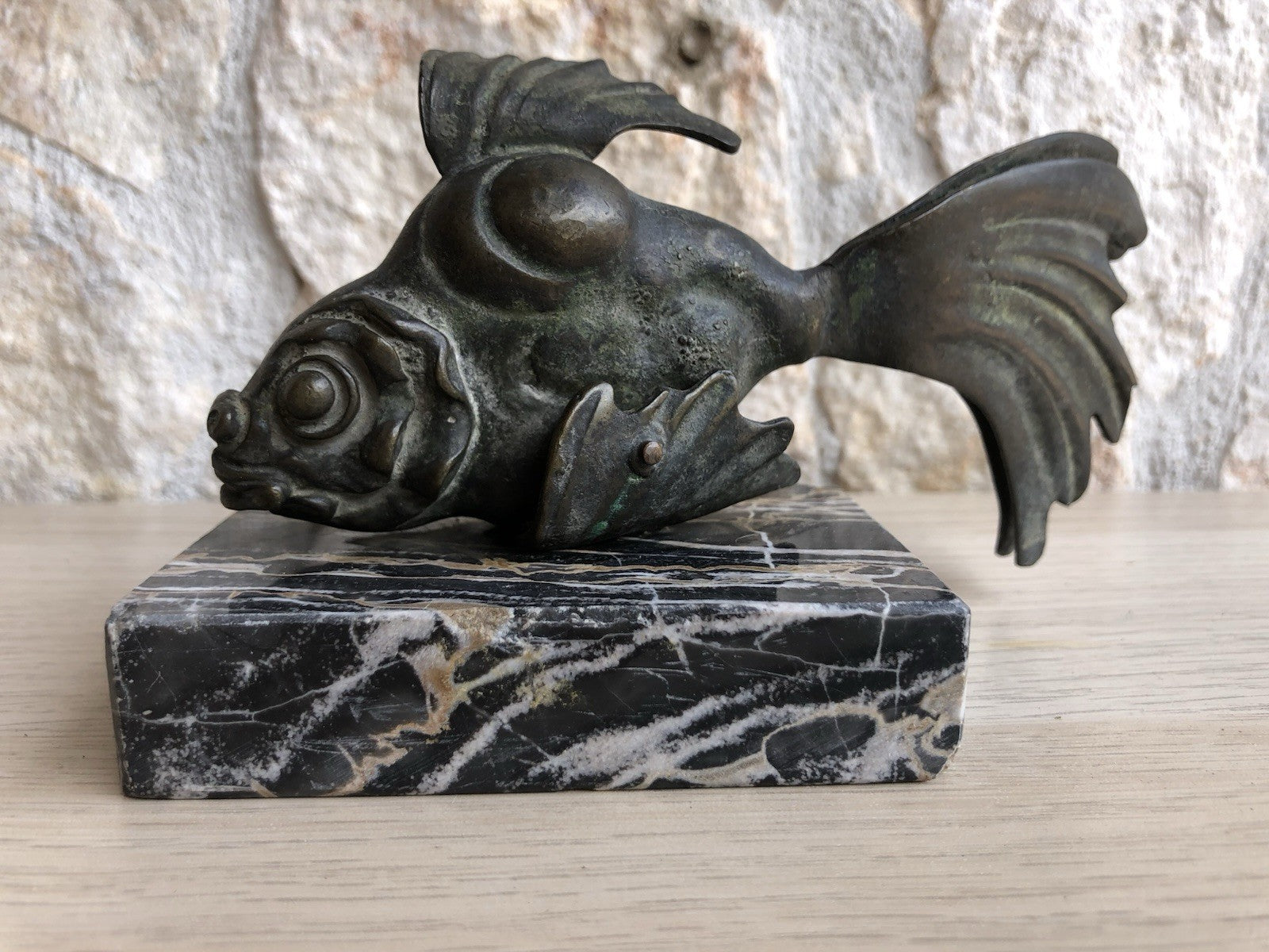 Scultura Vintage In Bronzo -Pesce-