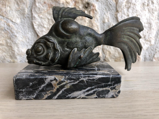 Scultura Vintage In Bronzo -Pesce-