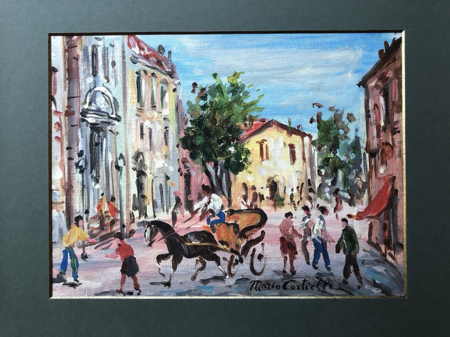 Quadro -Carrozzella Con Figure- Mario Cortiello dipinto a olio