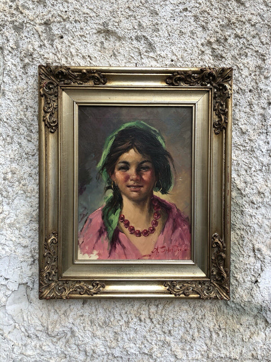 Quadro vintage -Fanciulla- dipinto a olio su tela