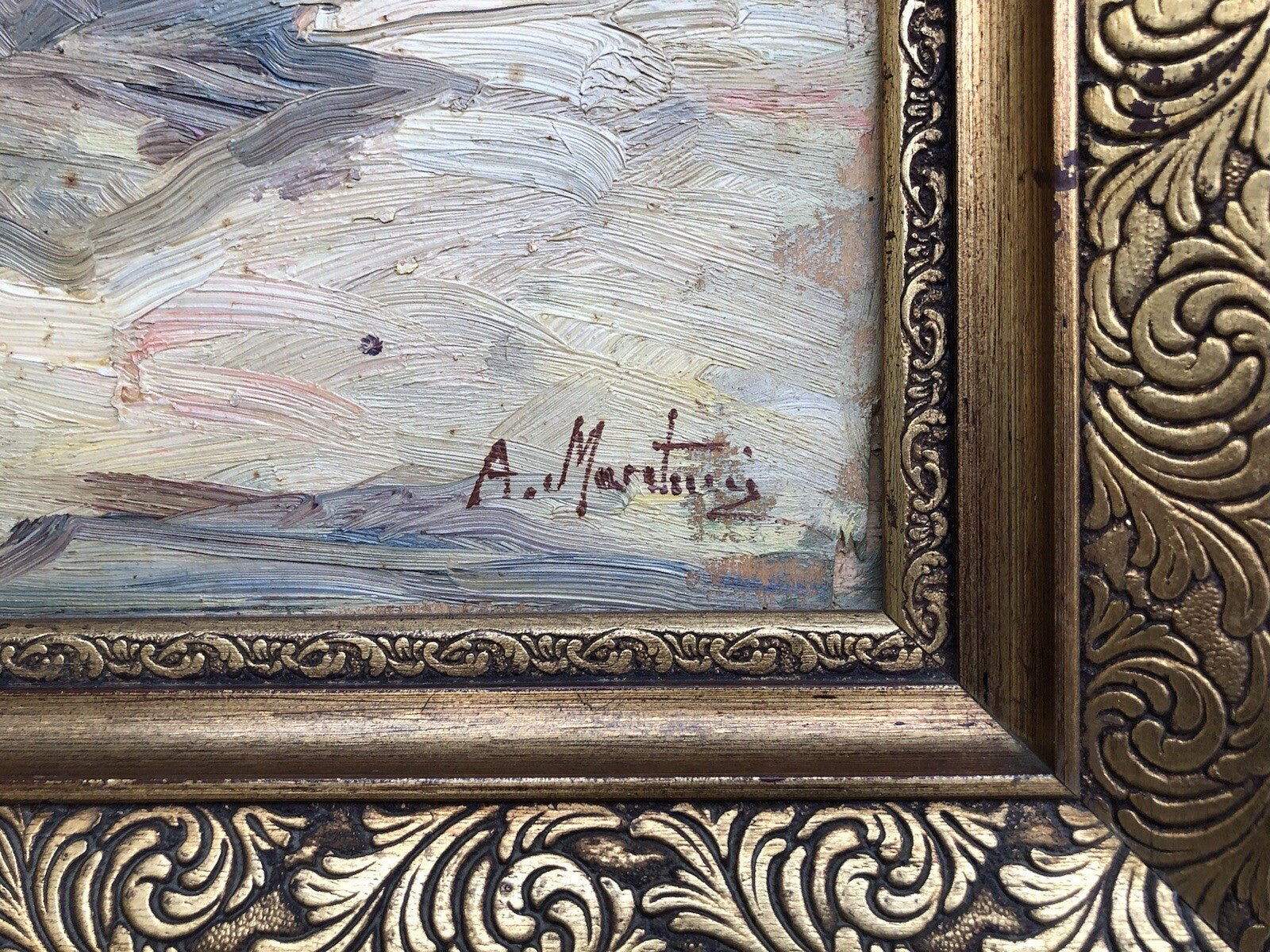 Quadro vintage -Paesaggio Con Carretto- dipinto a olio su tavoletta