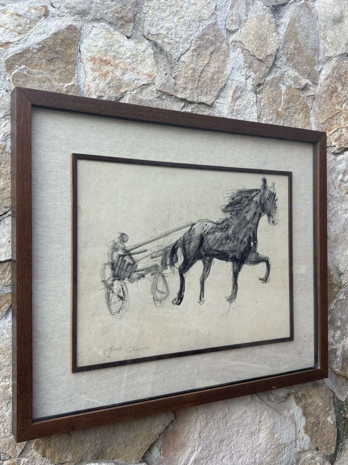 Quadro -Calesse Con Cavallo- Guido Casciaro disegno su carta