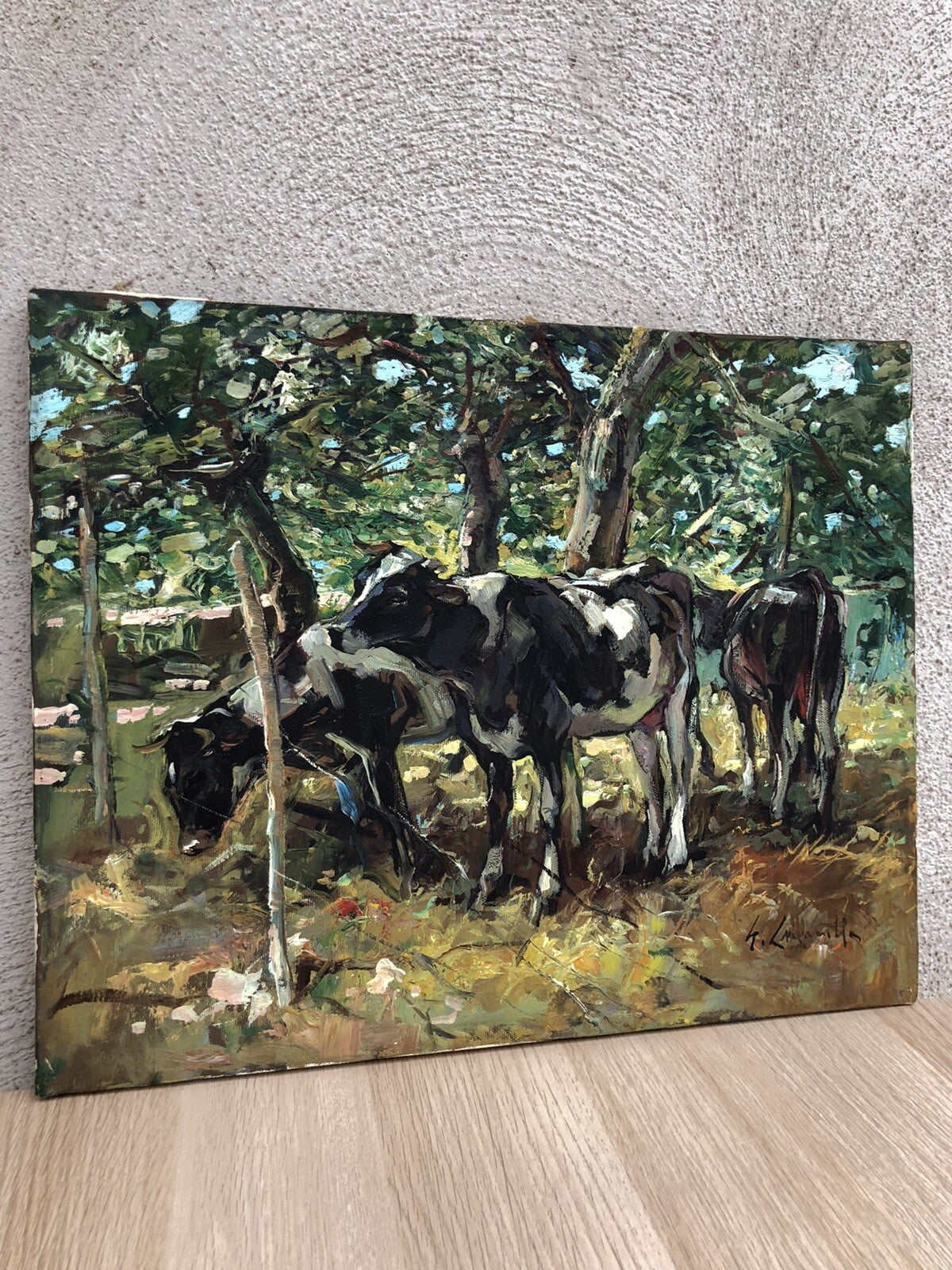 Quadro vintage -Mucche- dipinto a olio su tela