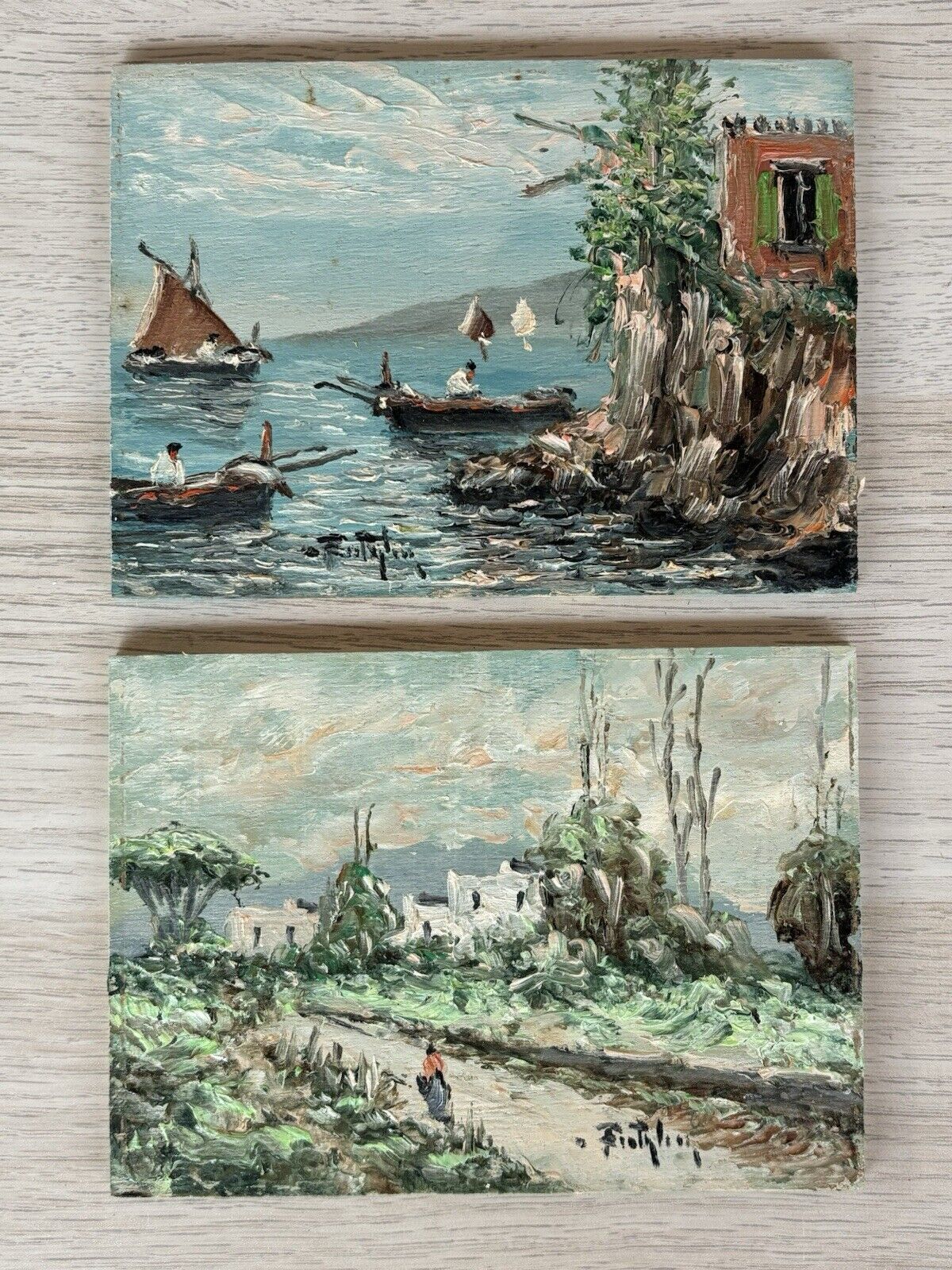 Coppia di quadri dipinti a olio su tavoletta