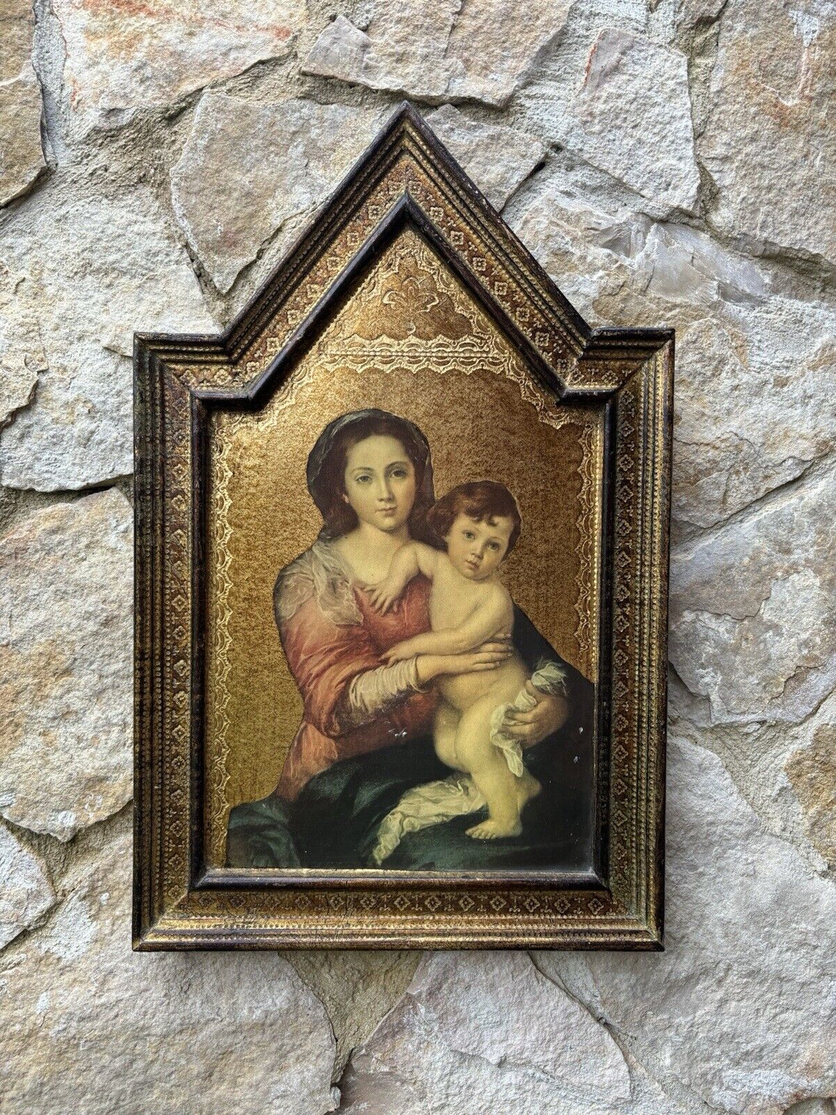 Icona Religiosa Vintage In Legno, Con Stampa