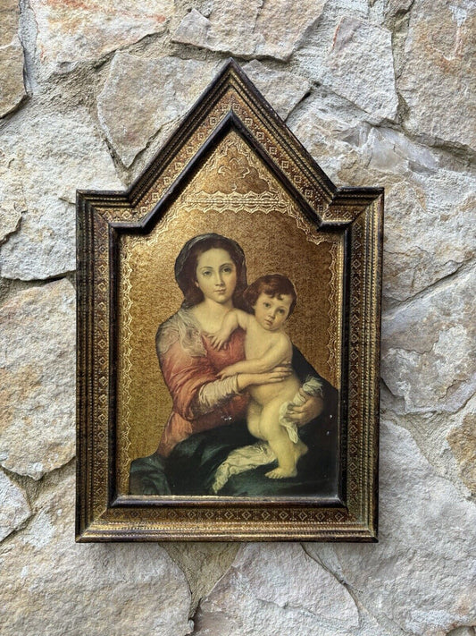 Icona Religiosa Vintage In Legno, Con Stampa