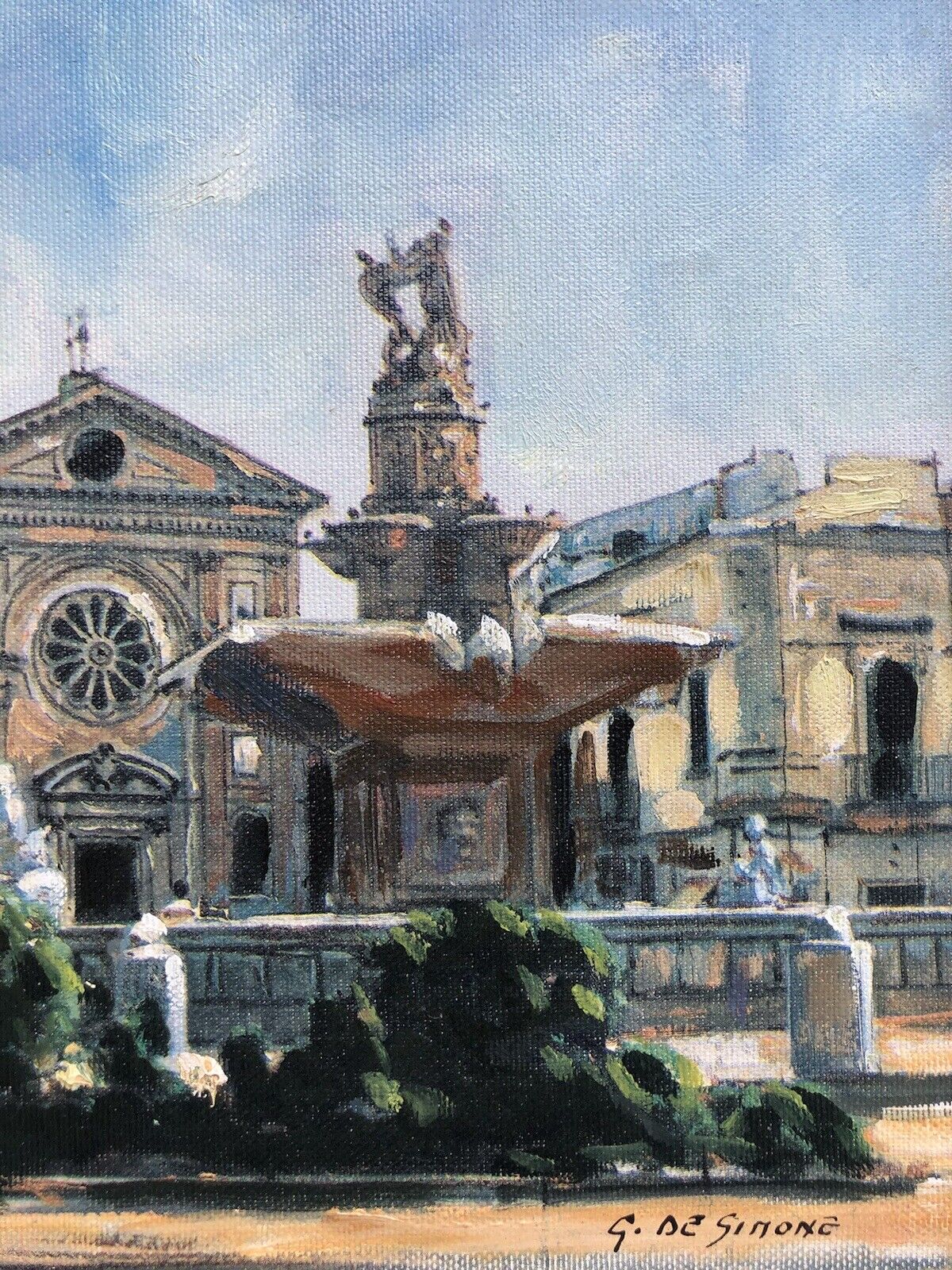 Quadro vintage -Piazza- dipinto a olio su tela