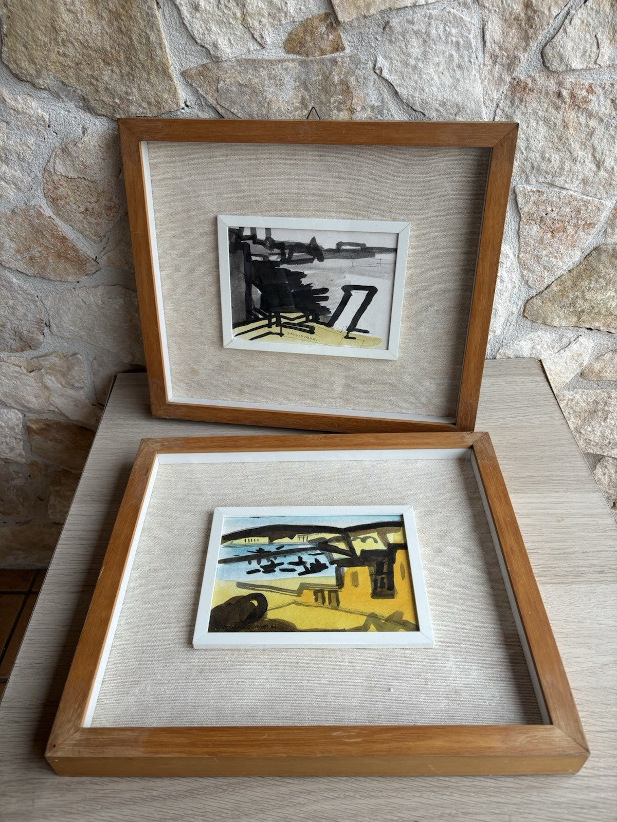 Coppia di quadri -Marine- Mario Sangiovanni tecnica mista su carta