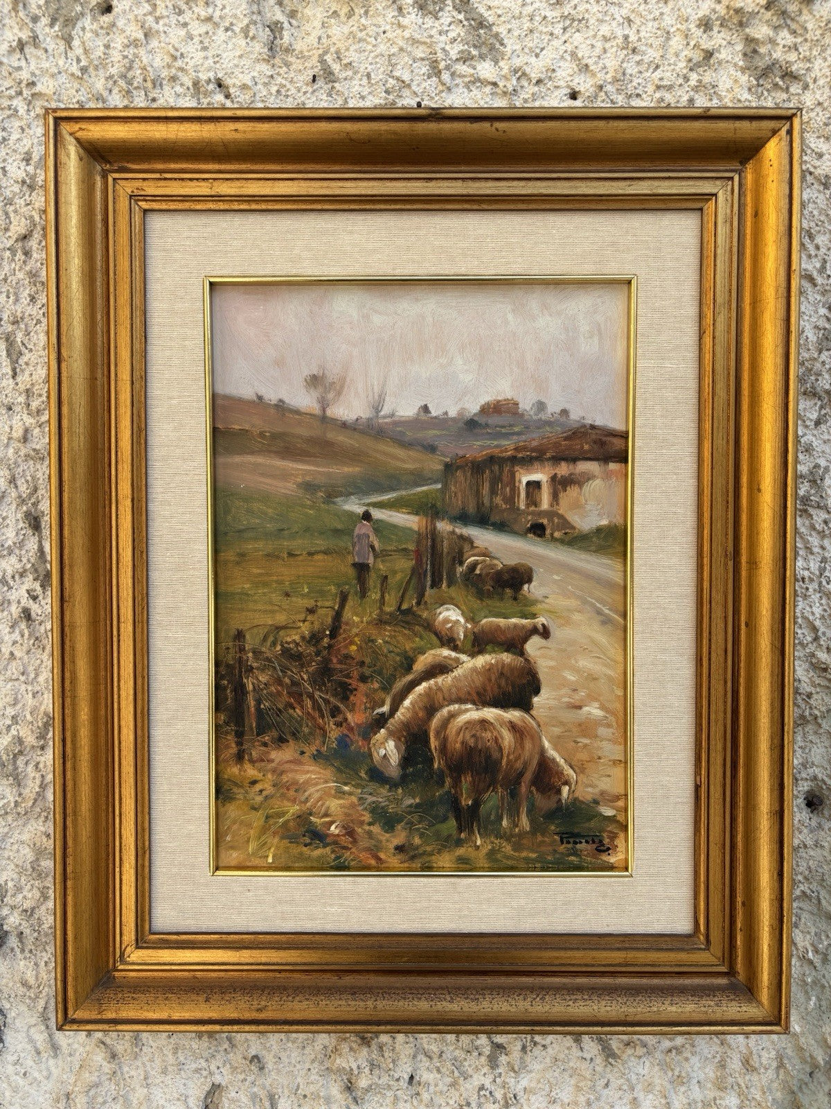 Quadro -Paesaggio Con Gregge- Giovanni Parlato dipinto a olio su tavoletta
