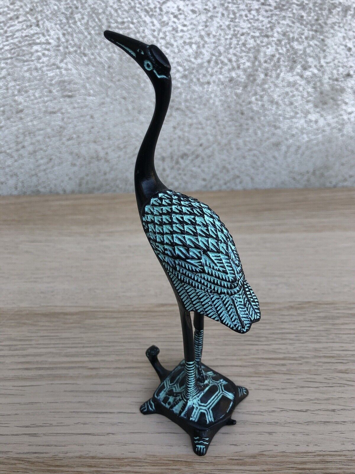Scultura Vintage Airone Su Tartaruga In Bronzo Cinese