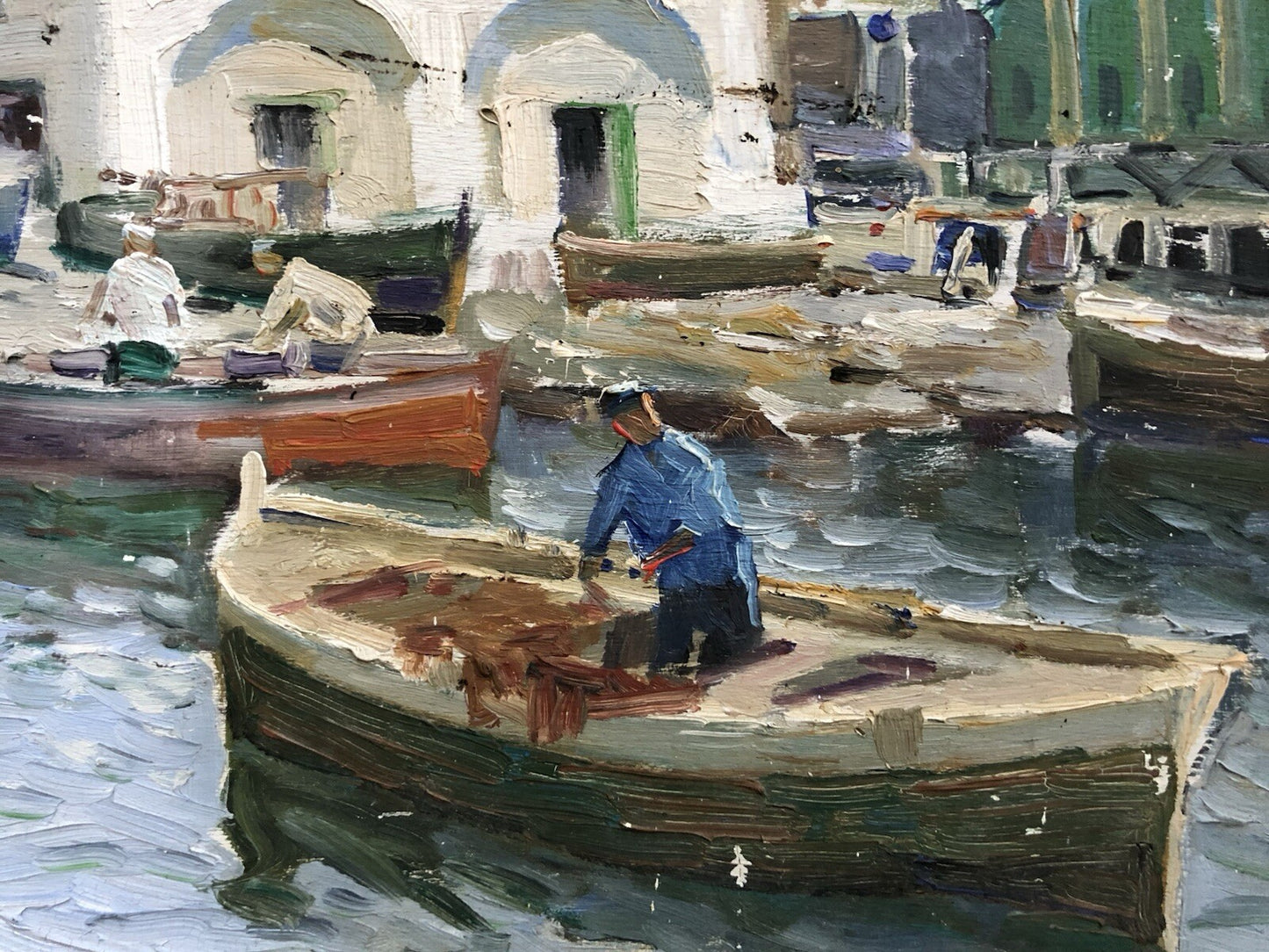 Quadro -Marina Con Barche- dipinto a olio