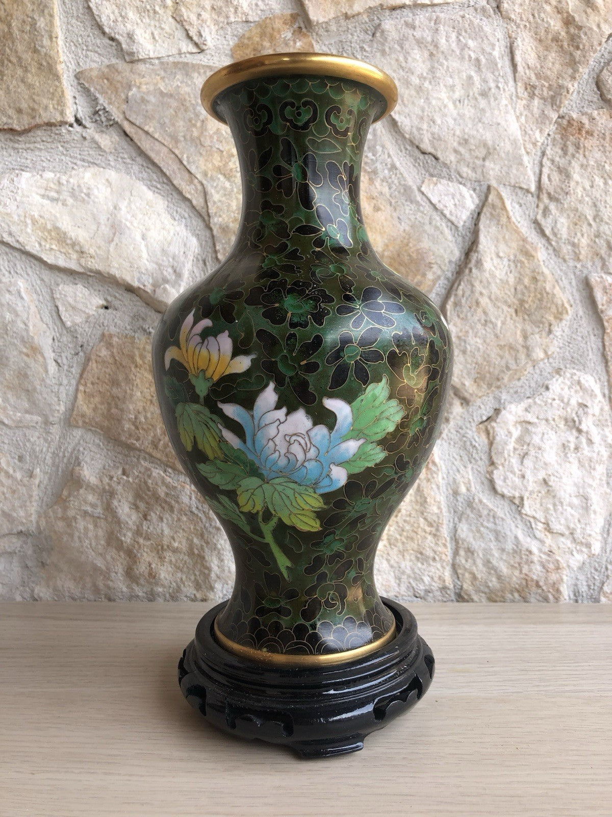Vaso Vintage In Ottone E Cloisonne Cinese