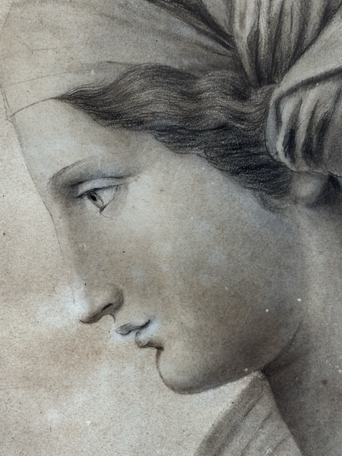 Quadro antico -Profilo Di Donna- disegno su carta
