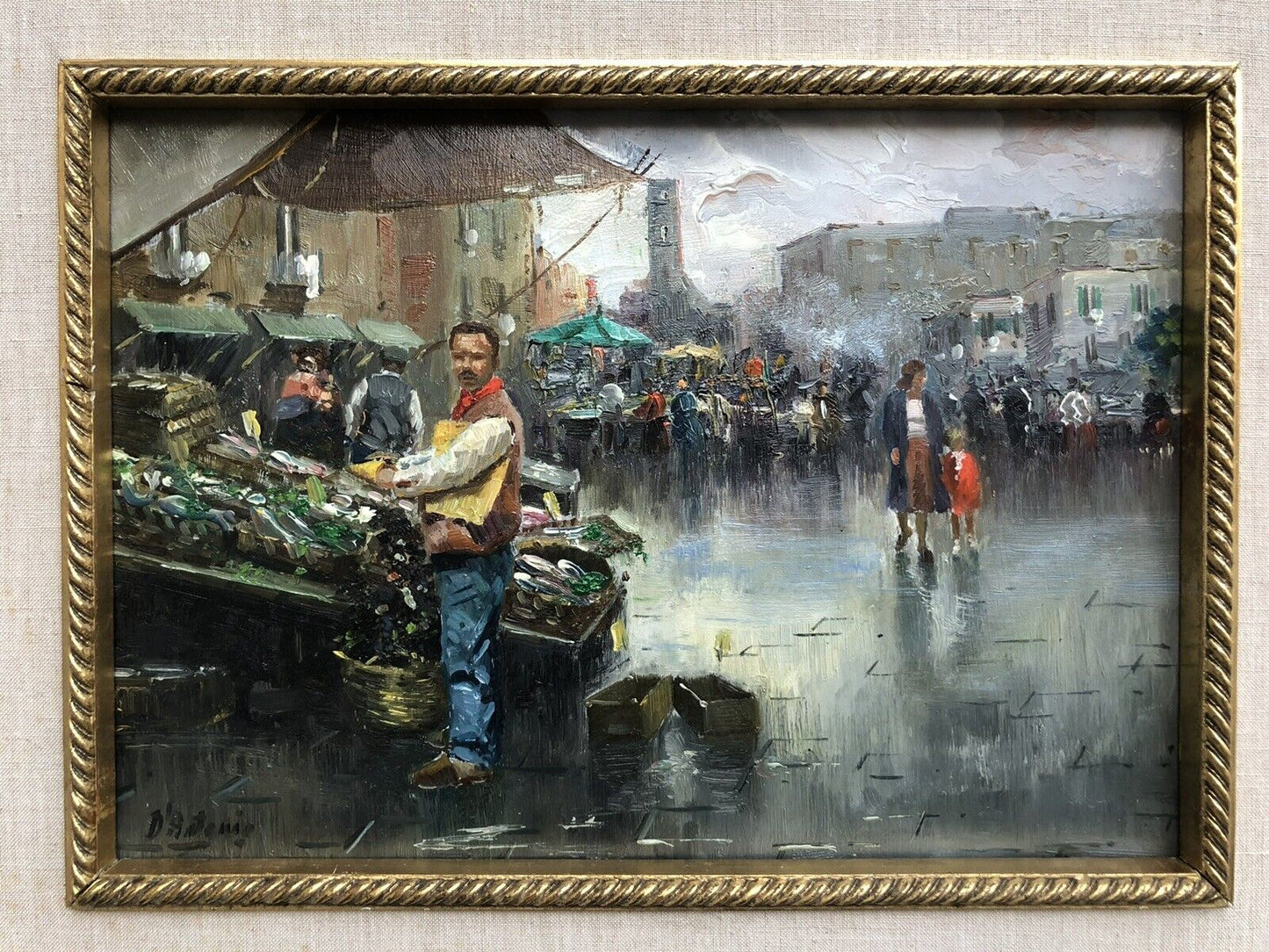 Quadro vintage -Mercato- dipinto a olio