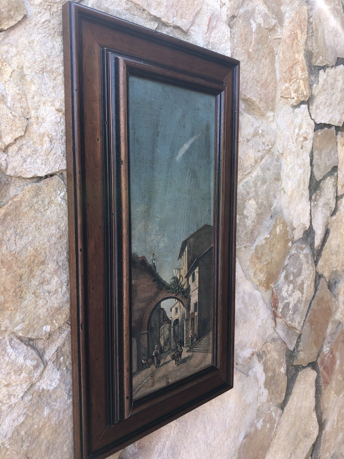 Quadro antico -Una Via Di Tivoli- dipinto a olio