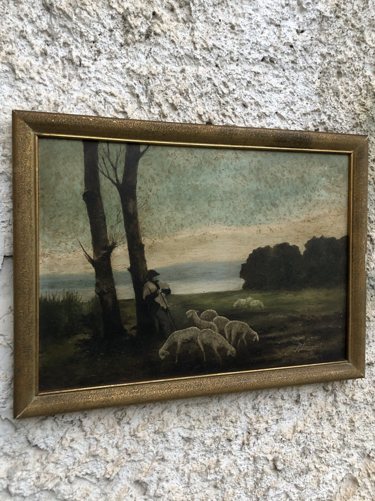 Quadro vintage -Paesaggio Con Gregge- dipinto a olio