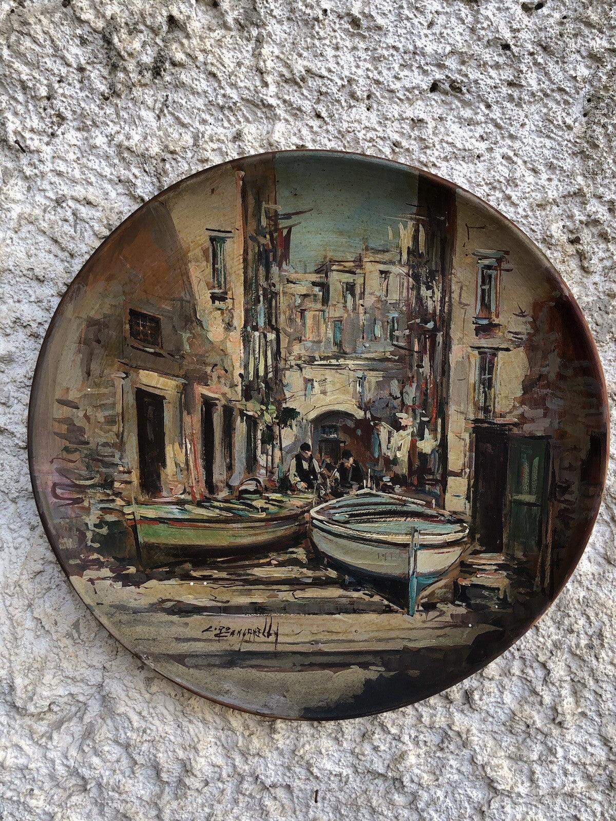 Piatto Vintage Dipinto A Olio Su Terracotta