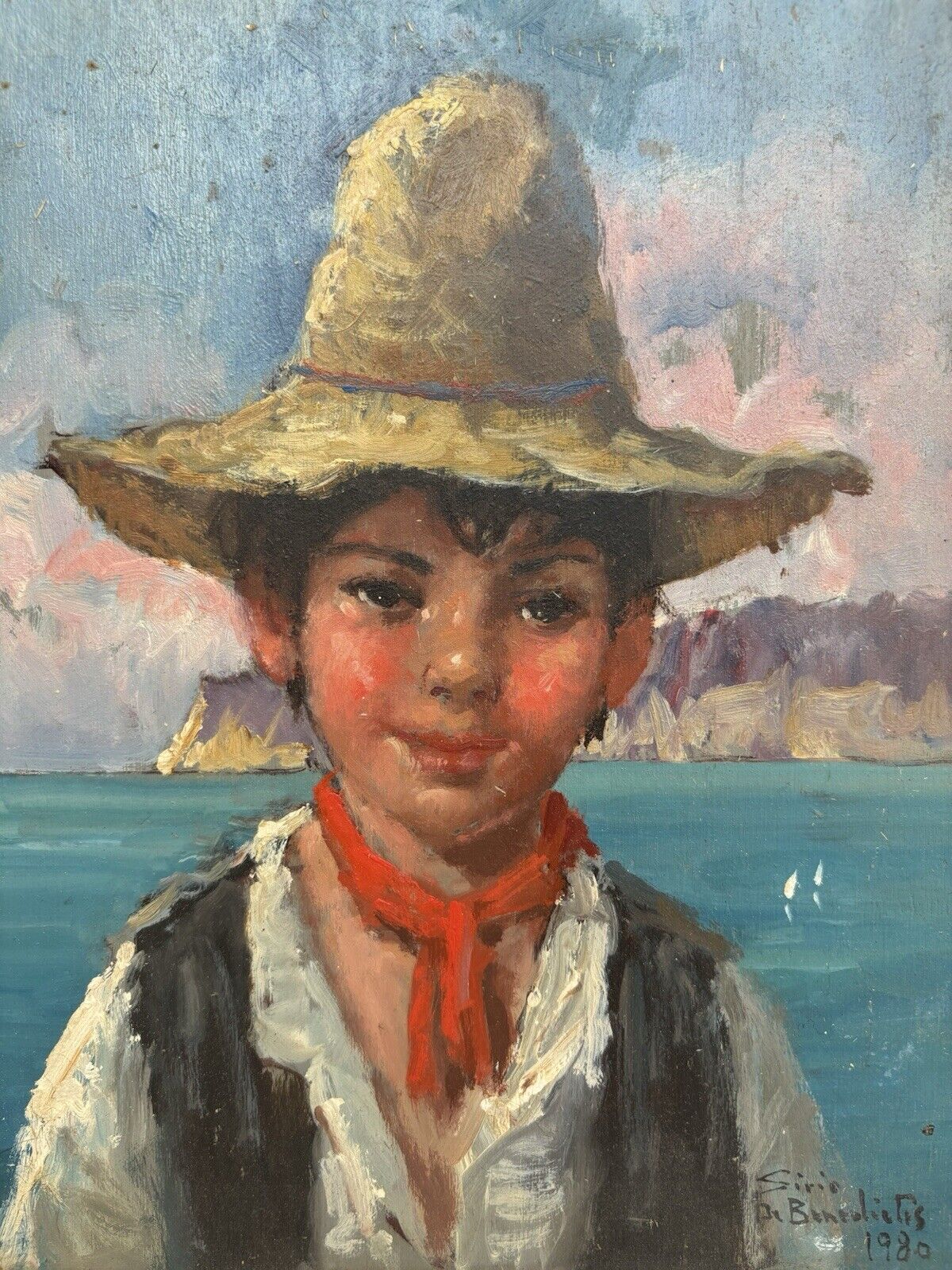 Quadro vintage -Figura Scugnizzo- dipinto a olio su tavoletta